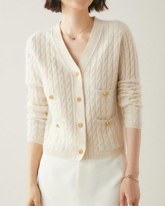 Audrie Women: 100% Baby Cashmere-Wool Blend Cable-knitted Cardigan