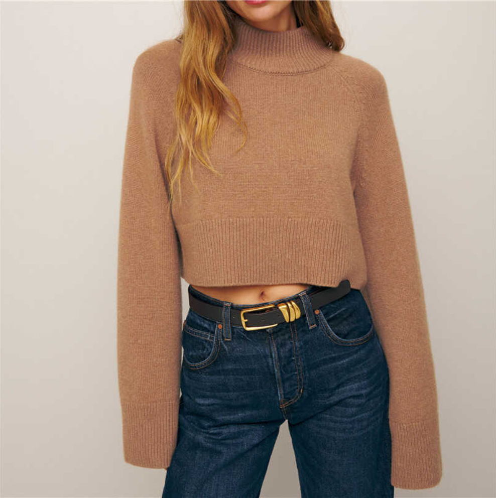 Audrie Women: 100% Wool Turtle Neck, Loose Fit, Short Jumper