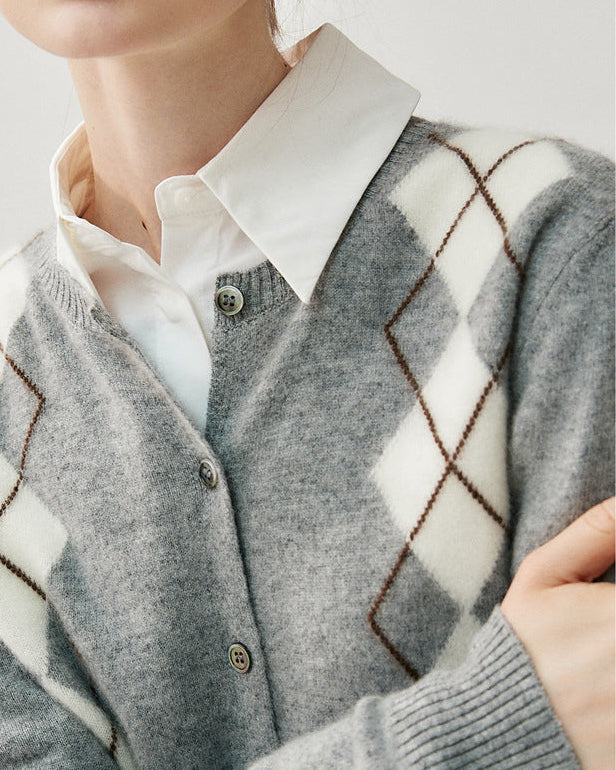 Cashmere-wool Cardigan Preppy Style