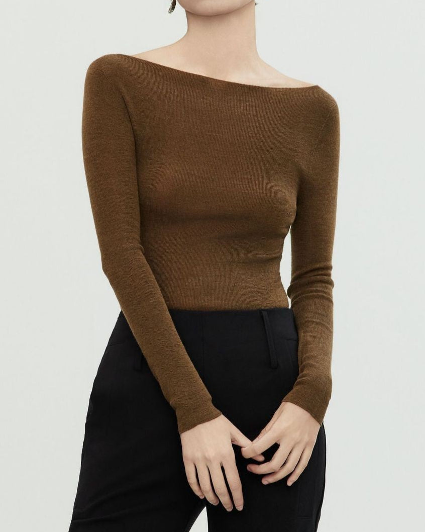 100% Ultra-fine Merino Wool Boat Neck Long Sleeve 3D Knitted Fit Jumper