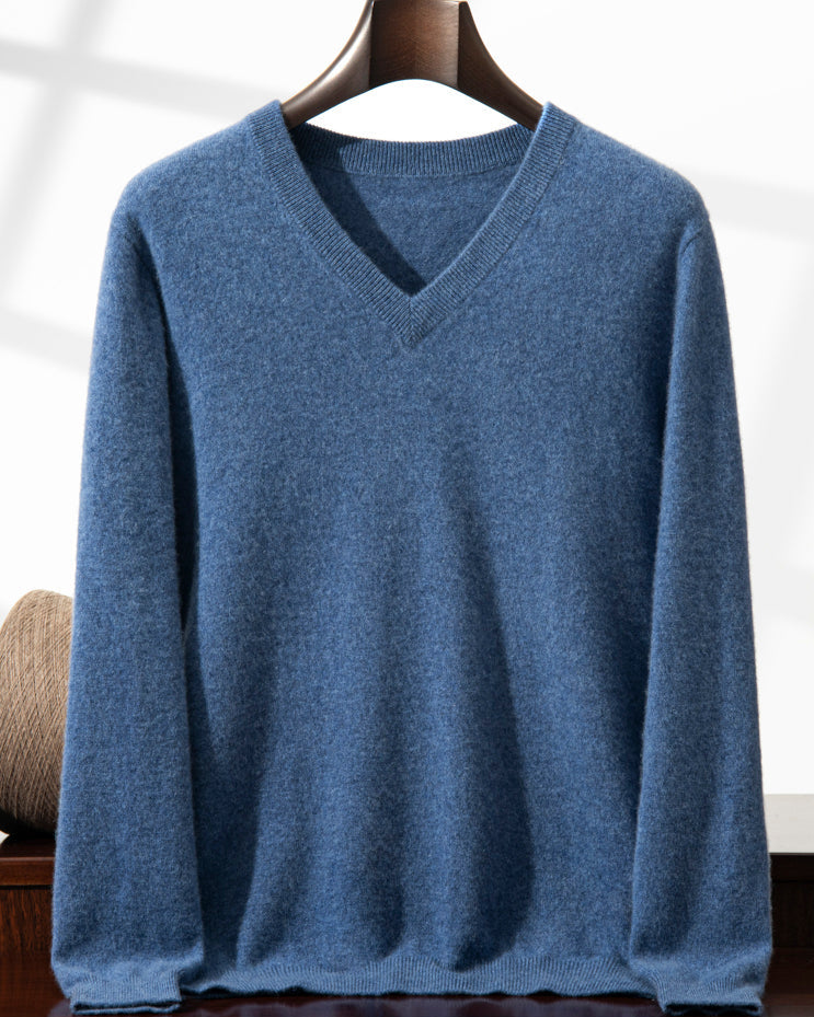 Men's Classic Collection: Ultra-fine 100% Cashmere and Wool Blend V-Neck Jumper (9 colours)