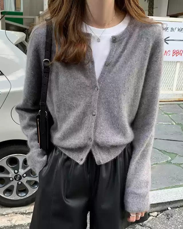 Women's 100% Lambswool Crew Neck Cardigan