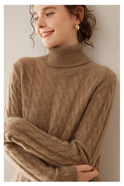 Audrie Women: 100% Cashmere-Wool Blend Turtleneck Cable-Knitted Jumper