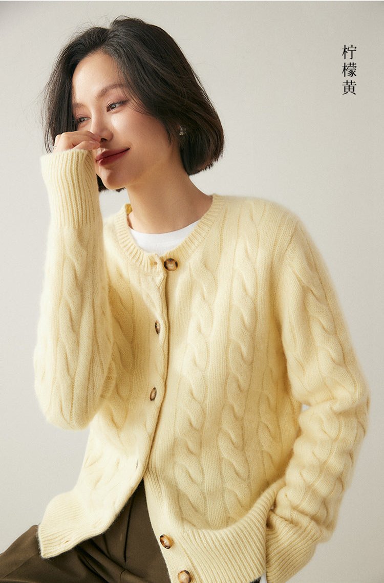 Audrie Women: 100% Cashmere-Wool Cable-knit Cardigan