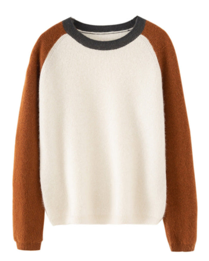 Audrie Women: 2025 Spring 100% Alxa Baby Cashmere-Wool Crewneck Jumper with Contrasting Colours