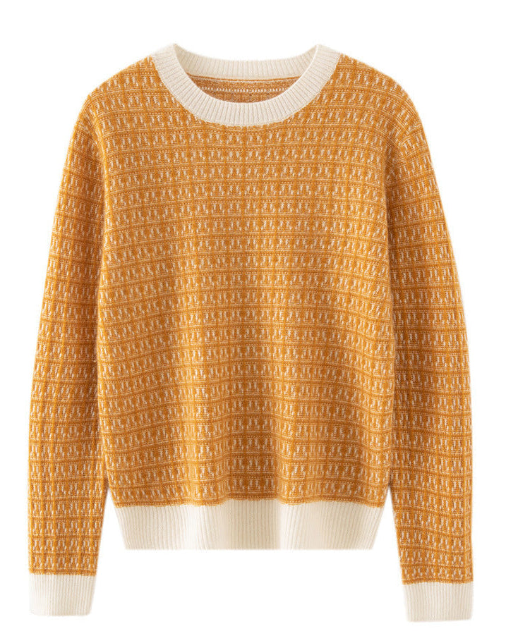 Audrie Women: 2025 Spring 100% Alxa Baby Cashmere-Wool Blend Ultra-soft Jacquard Crewneck Jumper