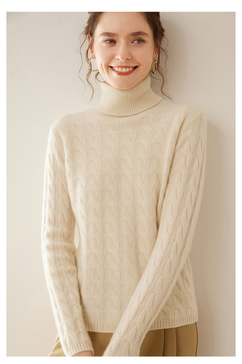 Audrie Women: 100% Cashmere-Wool Blend Turtleneck Cable-Knitted Jumper