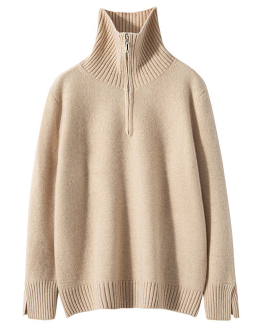 Audrie Women: Winter/Autumn 100% Cashmere-Wool Blend Quarter Zip Jumper