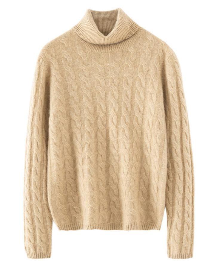 Audrie Women: 100% Cashmere-Wool Blend Turtleneck Cable-Knitted Jumper