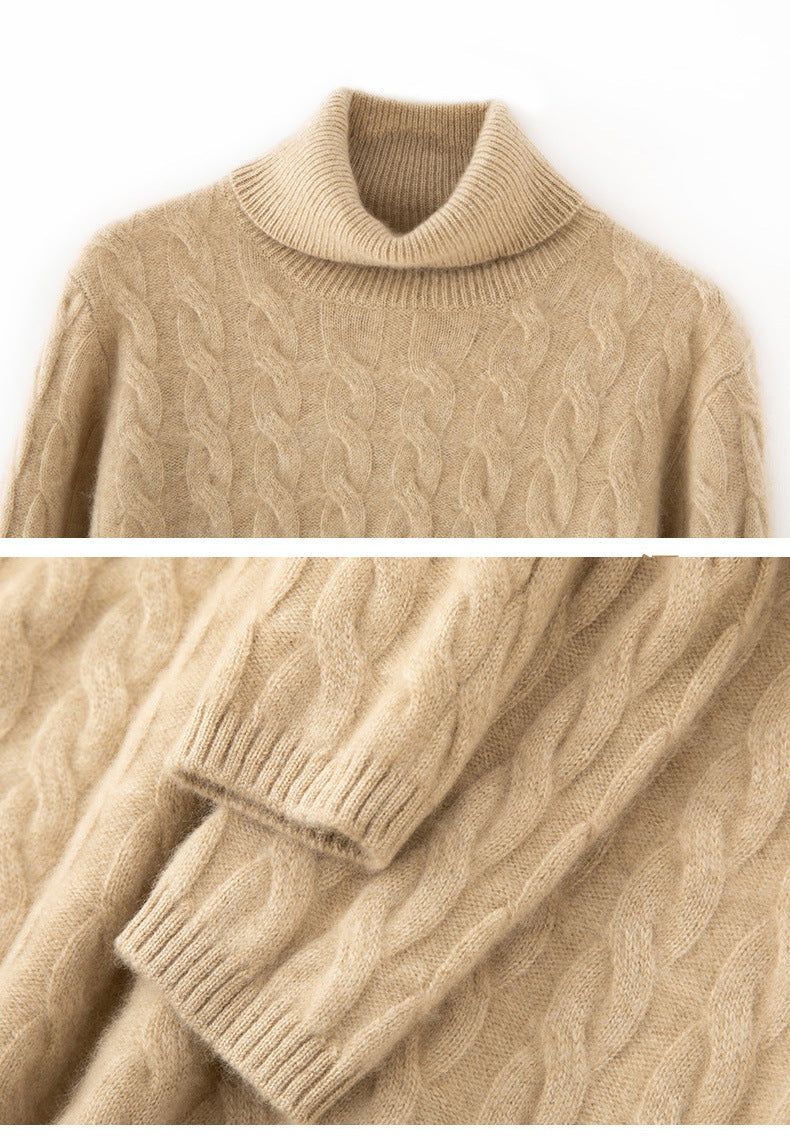 Audrie Women: 100% Cashmere-Wool Blend Turtleneck Cable-Knitted Jumper