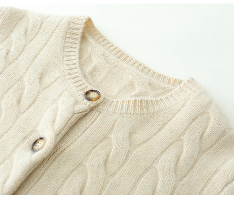 Audrie Women: 100% Cashmere-Wool Cable-knit Cardigan