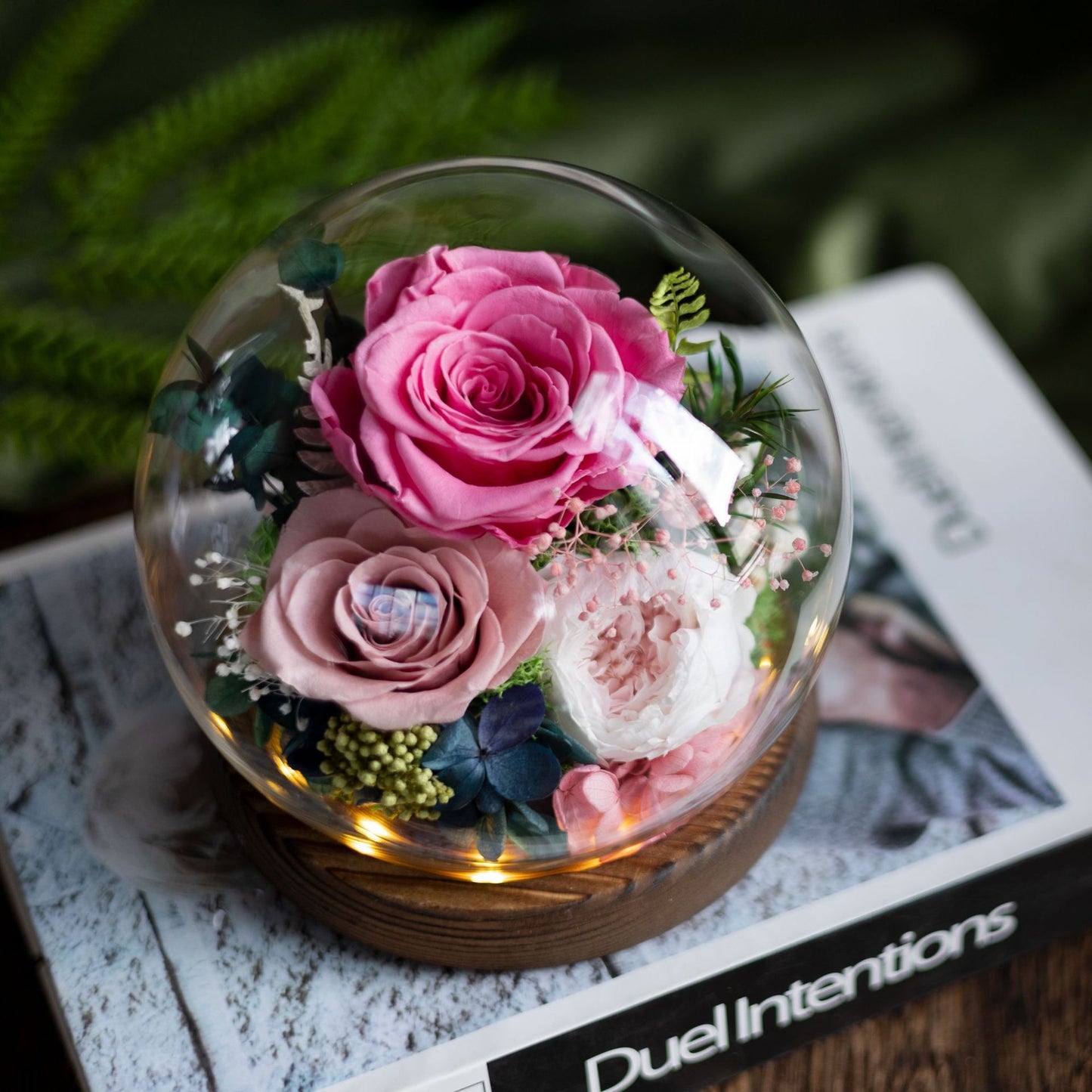 100% Handmade Eternal Real Flowers with Soft LED in Exquisite Glass Cover and Gift Box - A Timeless Gift for Life’s Most Cherished Moments