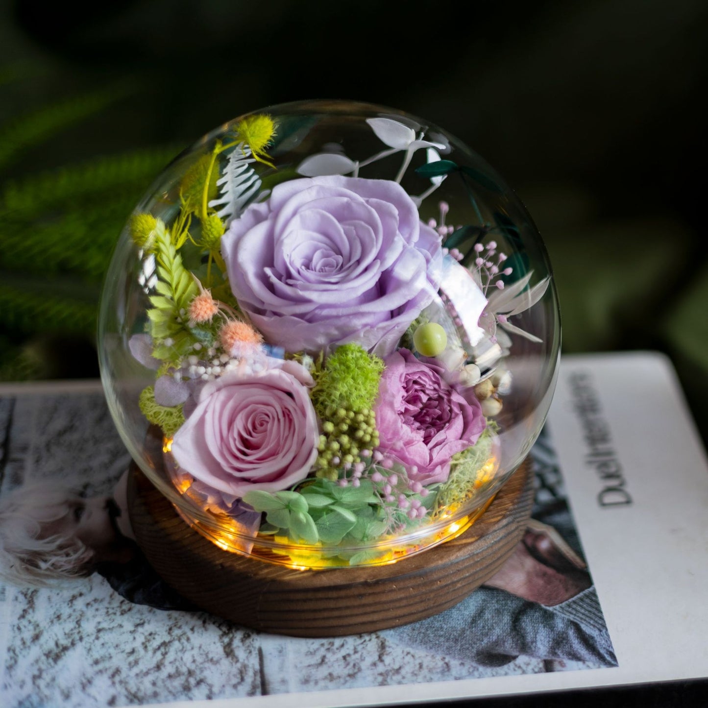 100% Handmade Eternal Real Flowers with Soft LED in Exquisite Glass Cover and Gift Box - A Timeless Gift for Life’s Most Cherished Moments