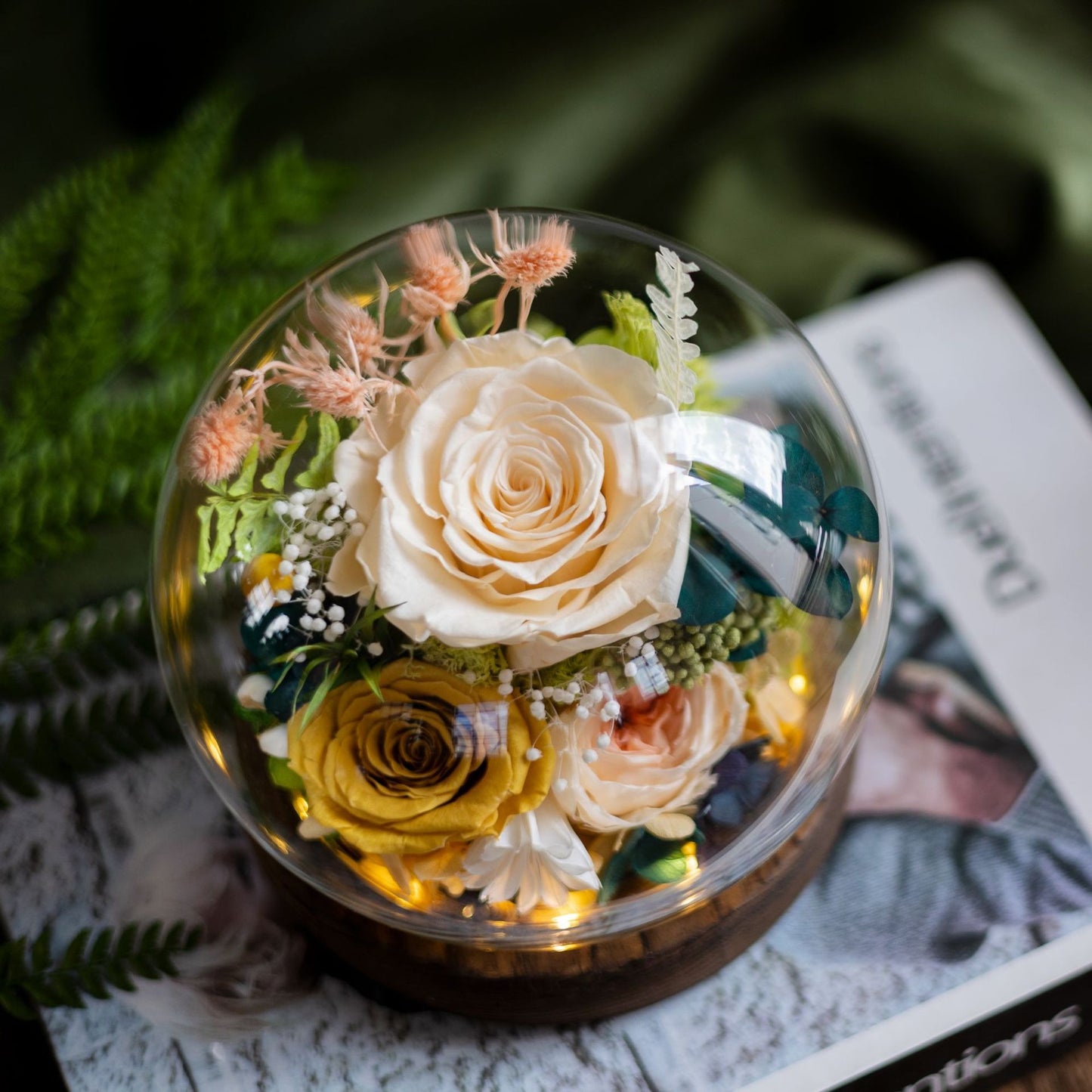 100% Handmade Eternal Real Flowers with Soft LED in Exquisite Glass Cover and Gift Box - A Timeless Gift for Life’s Most Cherished Moments