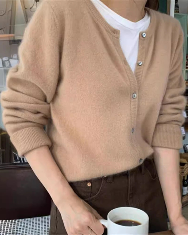 Women's 100% Lambswool Crew Neck Cardigan
