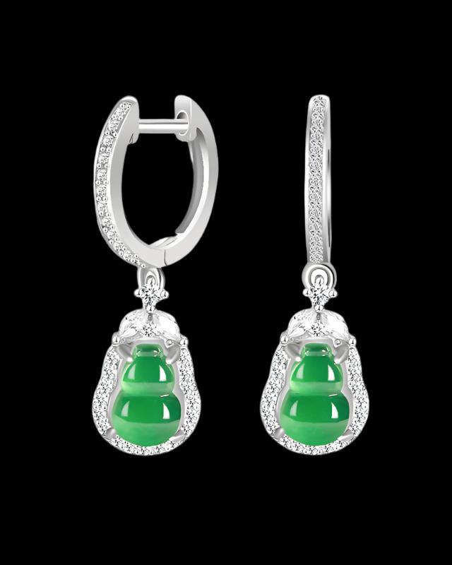 Audrie Fine Jewellery: Signature Lucky Hulu-Jadeite Gourd Earrings, Crafted from Ice Jade with Sterling Silver