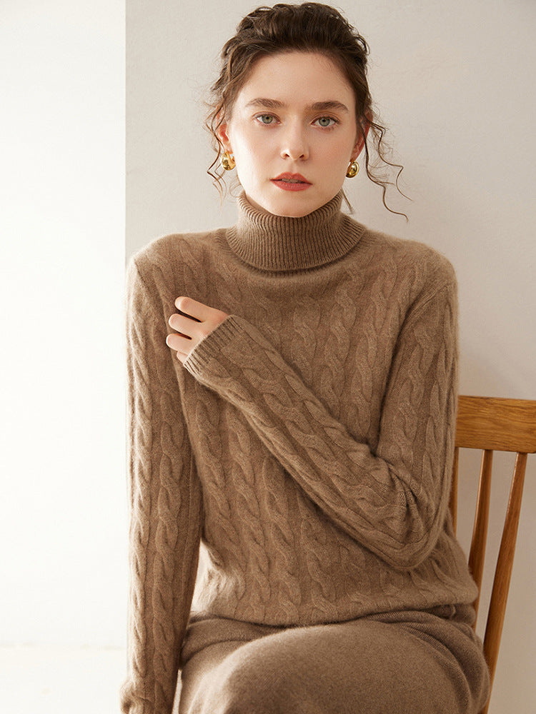 Audrie Women: 100% Cashmere-Wool Blend Turtleneck Cable-Knitted Jumper