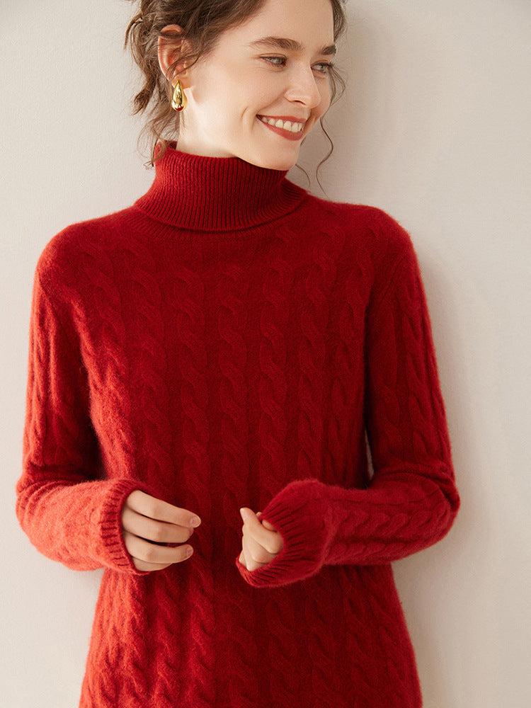 Audrie Women: 100% Cashmere-Wool Blend Turtleneck Cable-Knitted Jumper