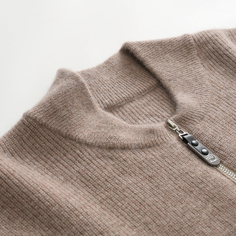 Audrie Men: Deluxe 100% Cashmere Zip Winter Jumper