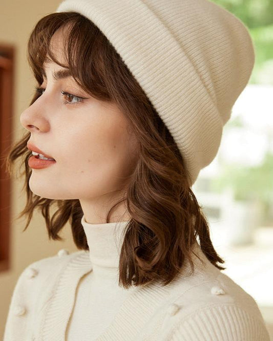 Audrie: 100% Cashmere Double-layer Beanie Hat - Unisex