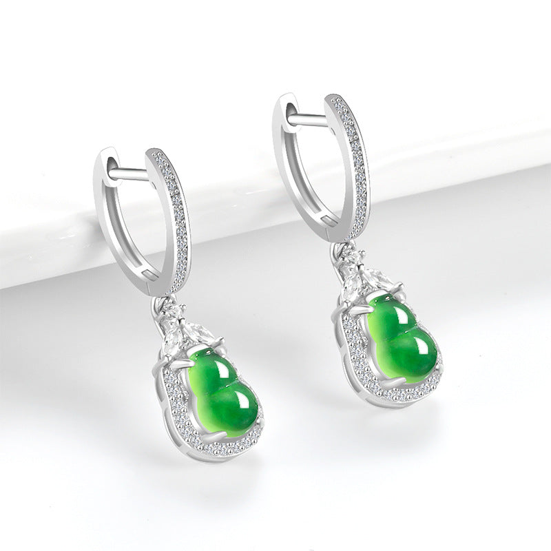 Audrie Fine Jewellery: Signature Lucky Hulu-Jadeite Gourd Earrings, Crafted from Ice Jade with Sterling Silver