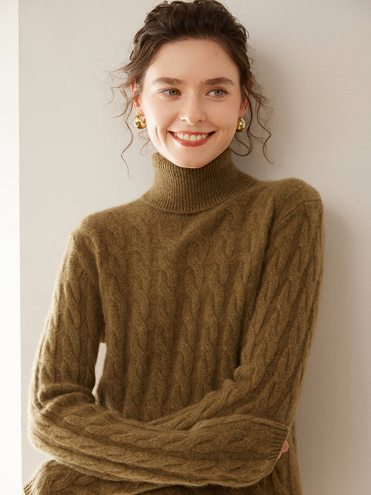 Audrie Women: 100% Cashmere-Wool Blend Turtleneck Cable-Knitted Jumper