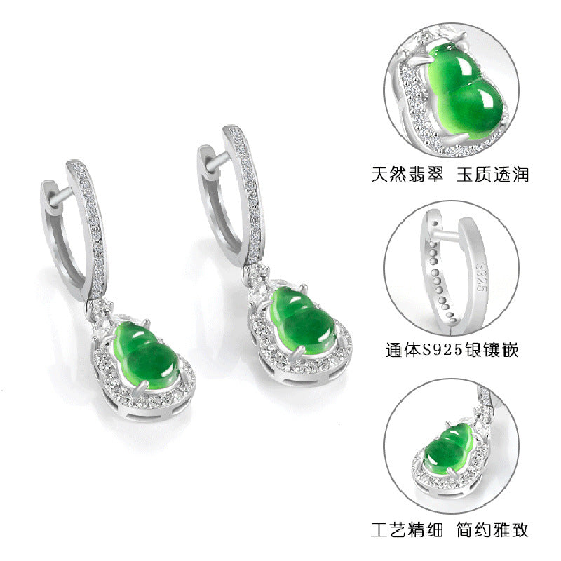 Audrie Fine Jewellery: Signature Lucky Hulu-Jadeite Gourd Earrings, Crafted from Ice Jade with Sterling Silver