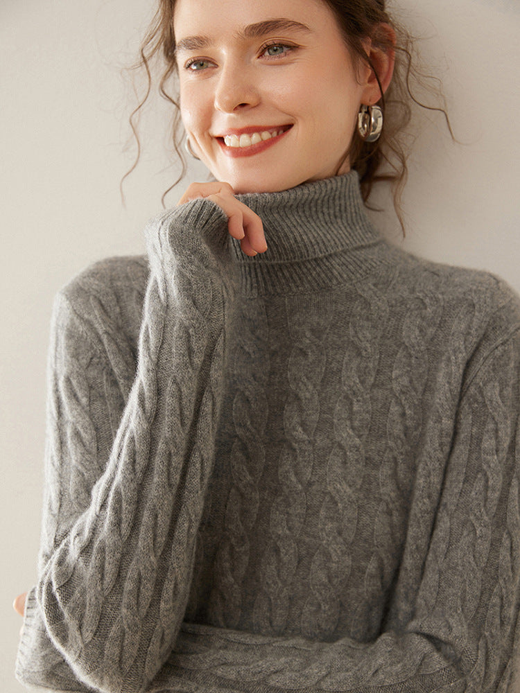 Audrie Women: 100% Cashmere-Wool Blend Turtleneck Cable-Knitted Jumper