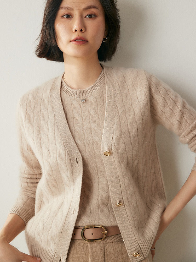 Audrie Women: Premium 100% Cashmere Vest and Cardigan