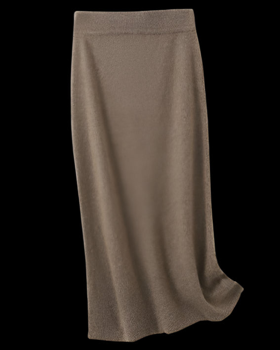 Audrie Women: 2025 Spring 100% Wool Midi Pull-on "H" Shape Skirt