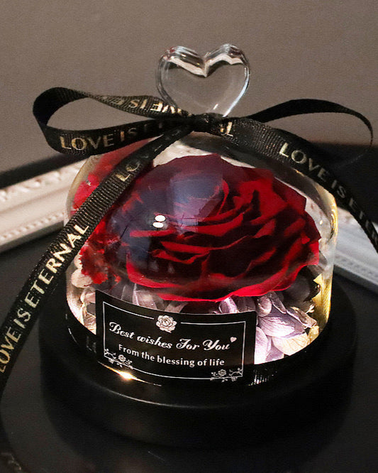 100% Handmade Eternal Rose in Glass Dome Gift Box (Made of Fresh Real Rose)