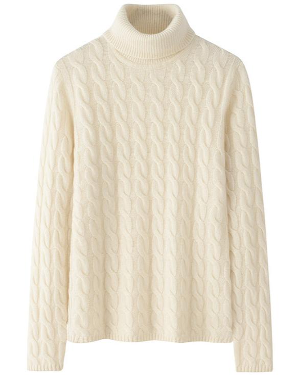 Audrie Women: 100% Cashmere Turtleneck Cable-Knit Jumber