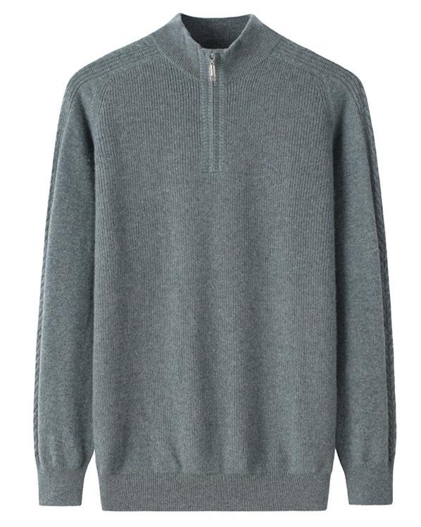 Audrie Men: Deluxe 100% Cashmere Mock Neck Zip Collar Jumper