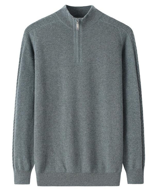 Audrie Men: Deluxe 100% Cashmere Mock Neck Zip Collar Jumper