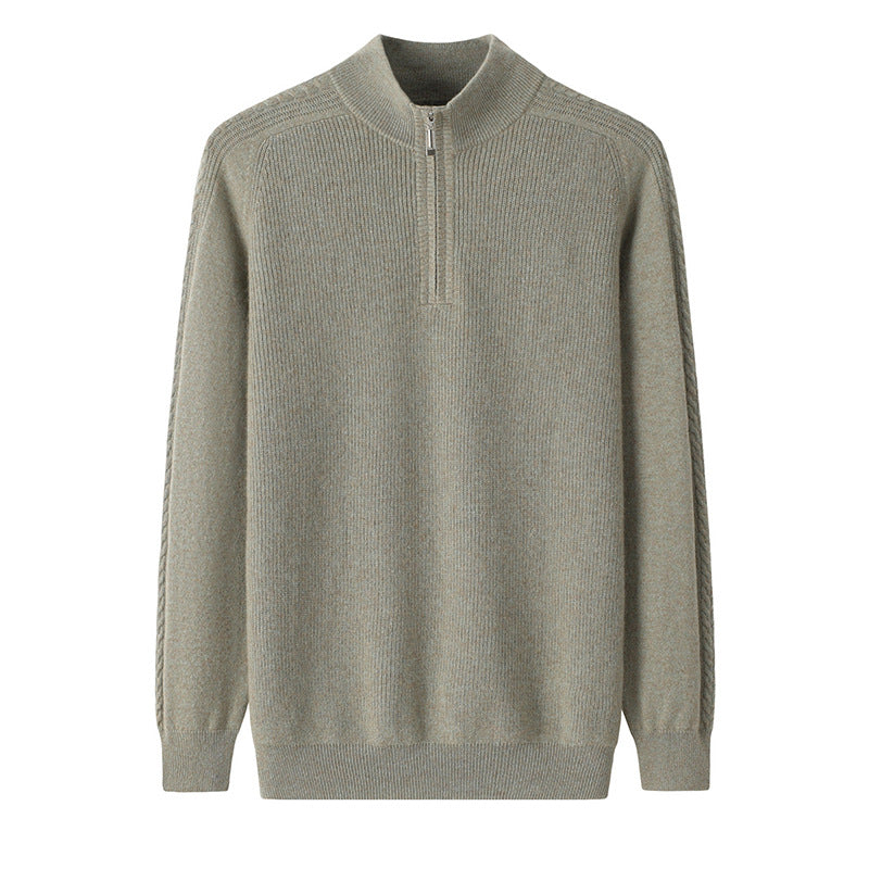 Audrie Men: Deluxe 100% Cashmere Mock Neck Zip Collar Jumper