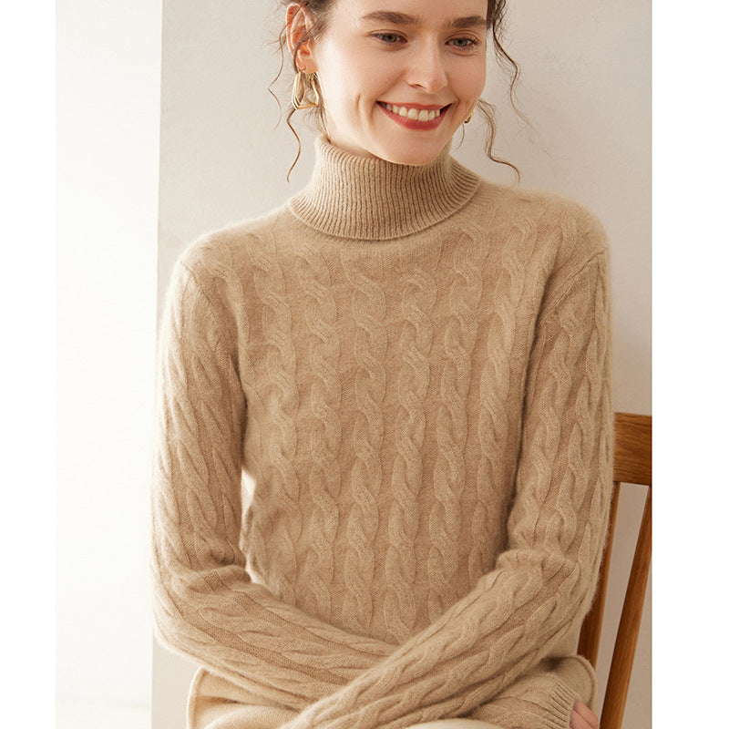 Audrie Women: 100% Cashmere-Wool Blend Turtleneck Cable-Knitted Jumper