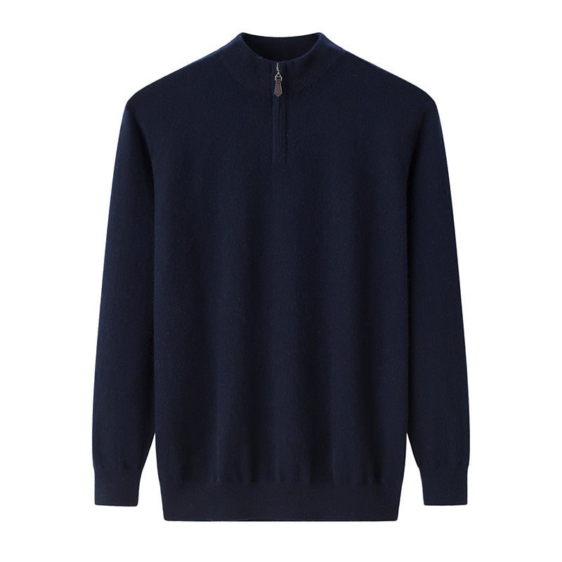 Audrie Men: Deluxe 100% Cashmere Mock Neck Zip Collar Jumper