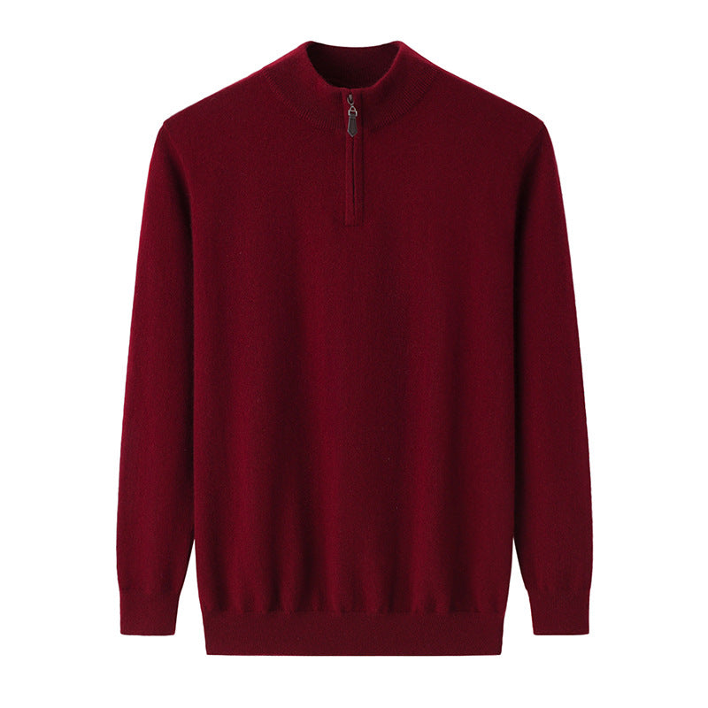 Audrie Men: Deluxe 100% Cashmere Mock Neck Zip Collar Jumper