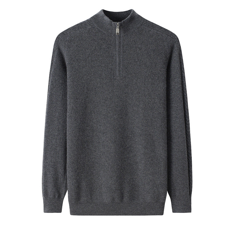 Audrie Men: Deluxe 100% Cashmere Mock Neck Zip Collar Jumper