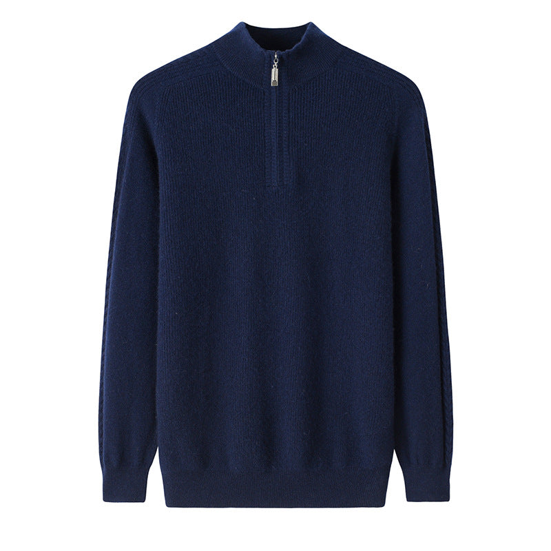 Audrie Men: Deluxe 100% Cashmere Mock Neck Zip Collar Jumper