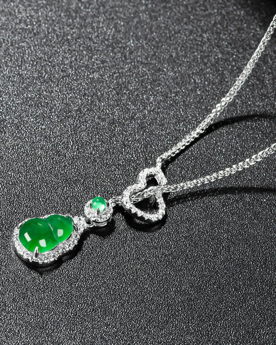 Audrie Fine Jewellery: Signature Lucky Gourd Hulu, Crafted from Authentic Natural Grade A Jade and Sterling Silver