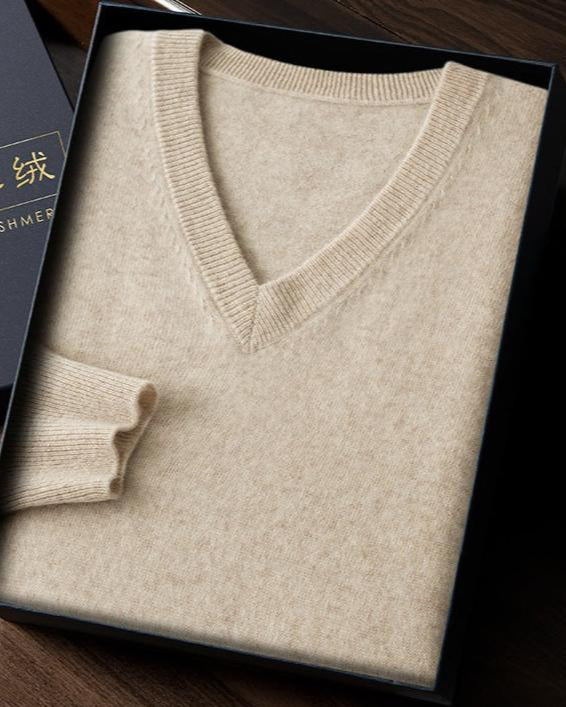 Audrie Men: 100% Cashmere-Wool Blend V-Neck Jumper