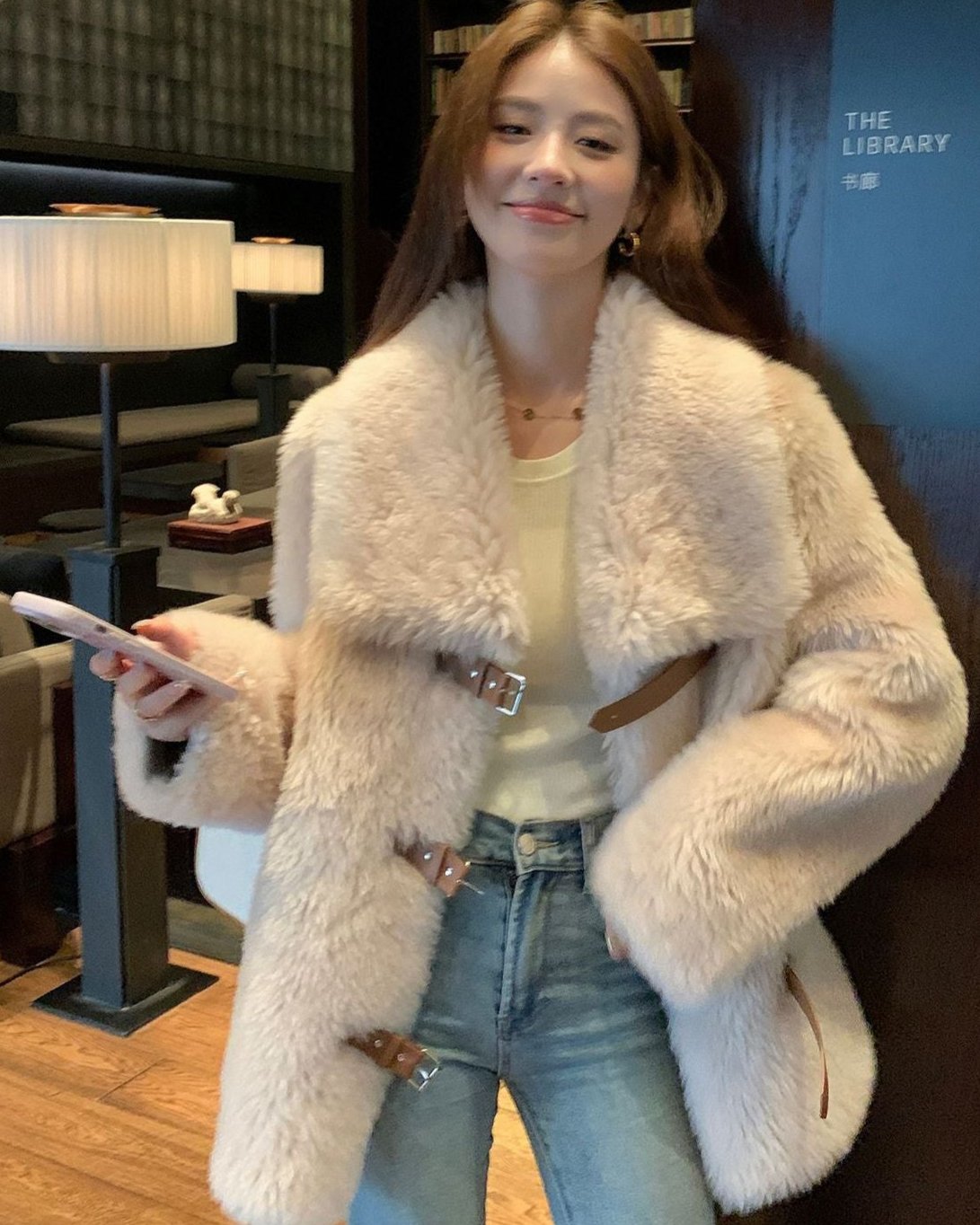 Audrie Women: Faux Fur Coat Integrated with 100% Wool