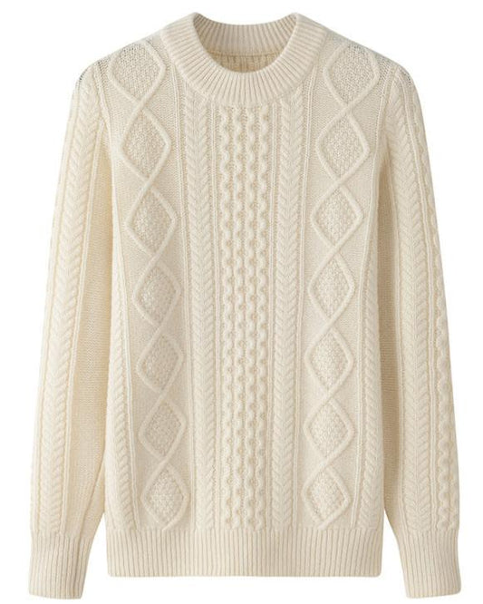 Audrie Women: 100% Cashmere Crew-neck, Cable-Knitted Jumper