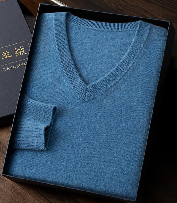 Audrie Men: 100% Cashmere-Wool Blend V-Neck Jumper