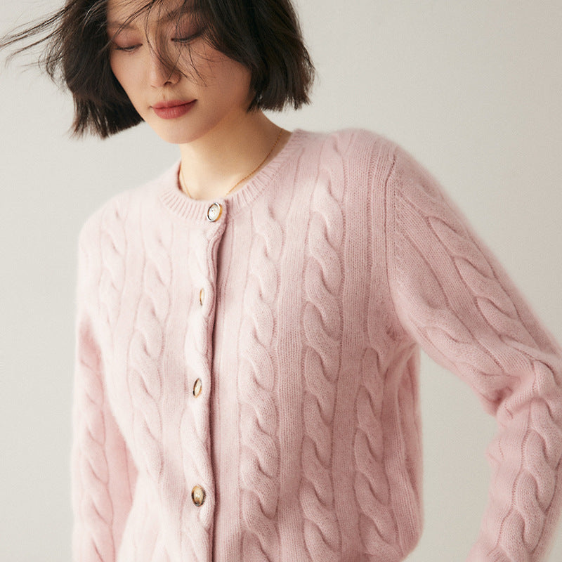 Audrie Women: 100% Cashmere-Wool Cable-knit Cardigan