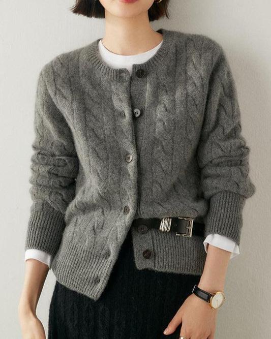 Audrie Women: 100% Cashmere-Wool Cable-knit Cardigan