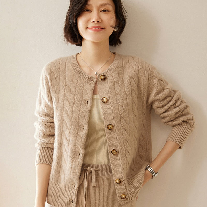 Audrie Women: 100% Cashmere-Wool Cable-knit Cardigan