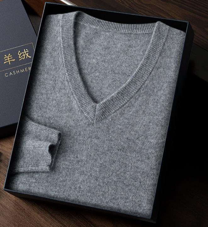 Audrie Men: 100% Cashmere-Wool Blend V-Neck Jumper