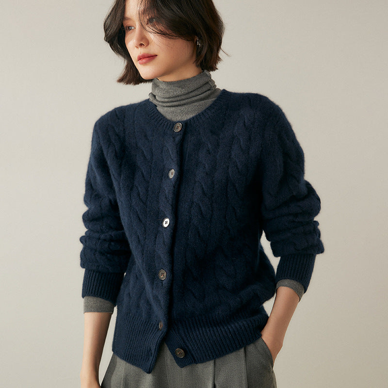 Audrie Women: 100% Cashmere-Wool Cable-knit Cardigan